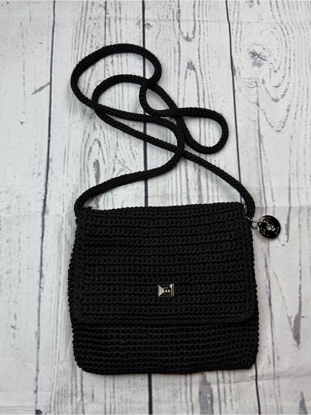 The Sak Mini Crochet Flap Crossbody Small Purse Crossbody Minimalist Black